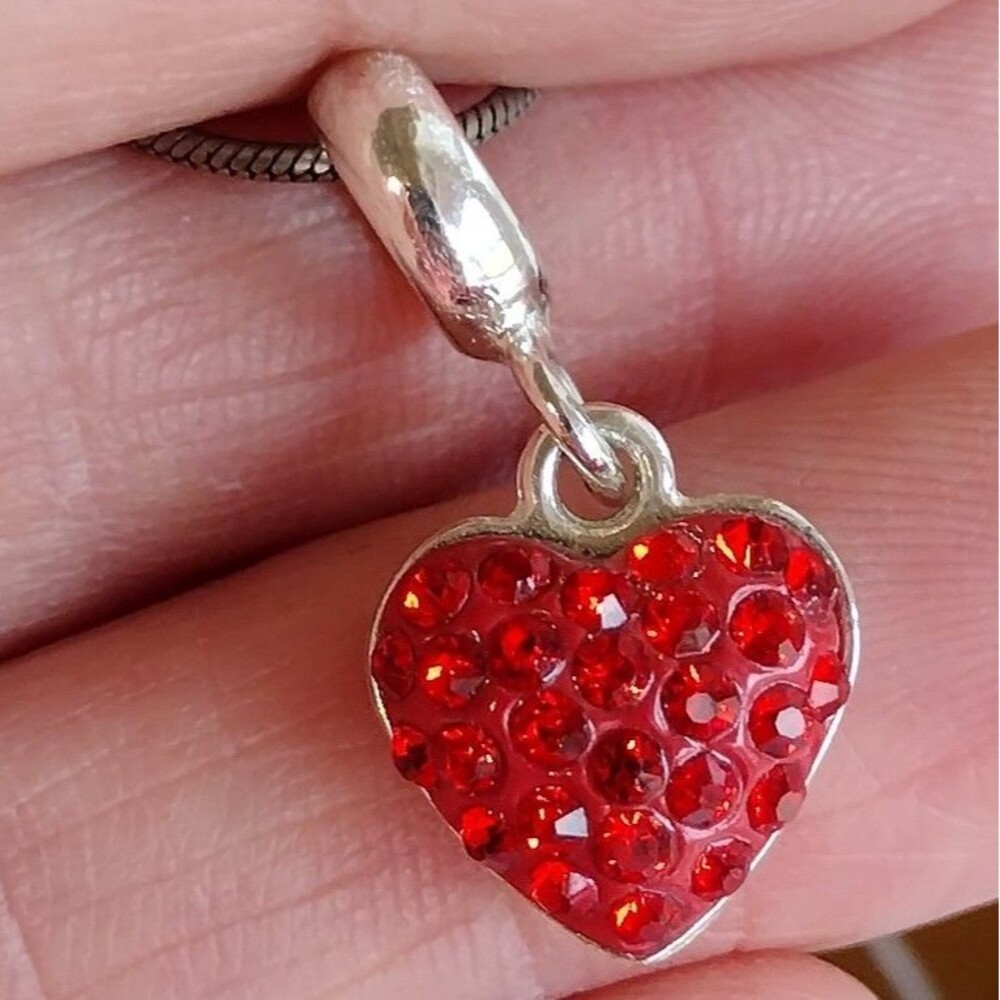 Da Vinci Red Rhinestone Pave Heart Charm Necklace